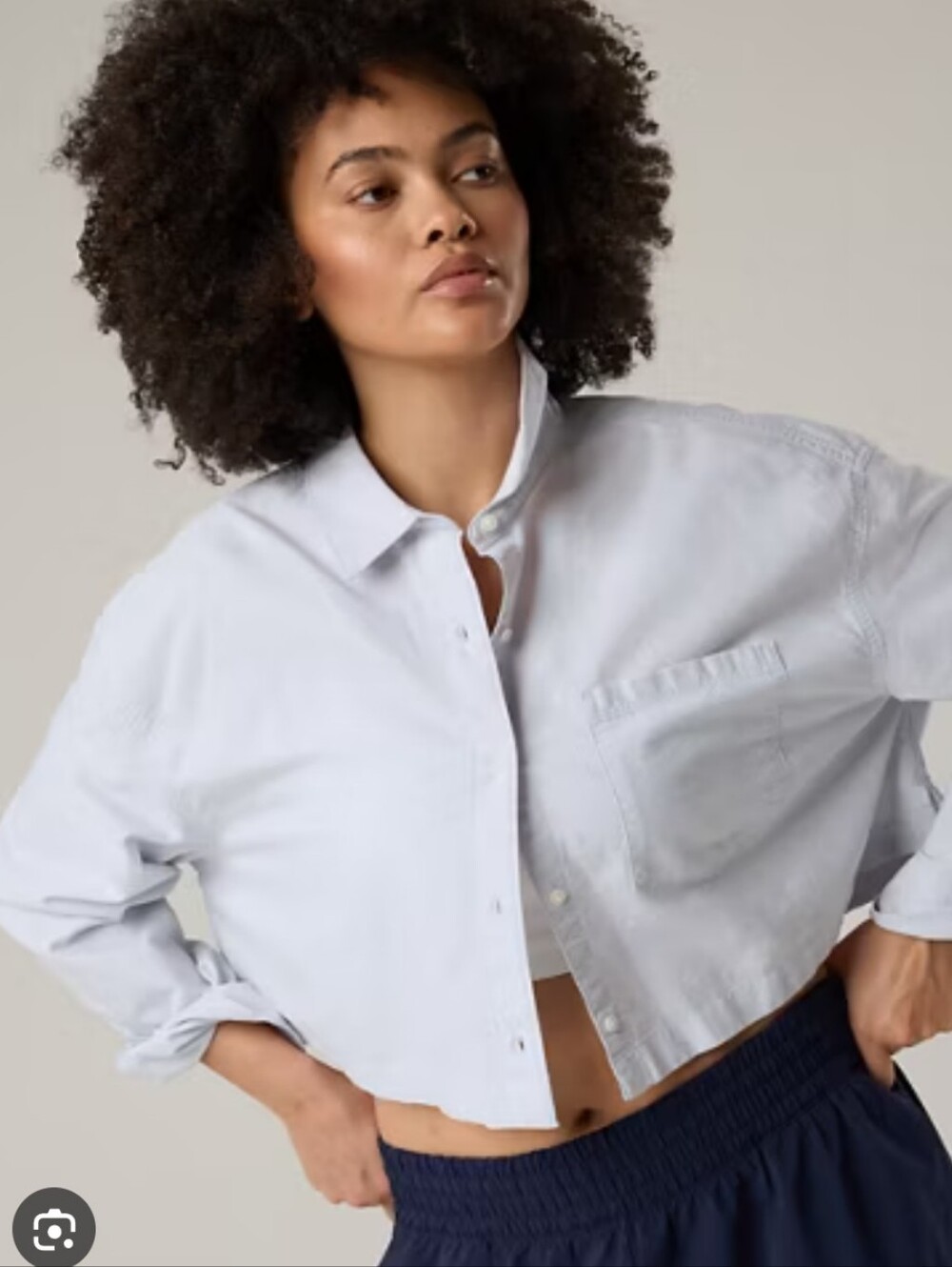 Offline Aerie Cropped Button-Down Shirt - Light Grayeire